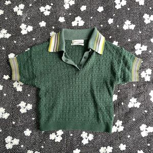 Knit short sleeve top with collar